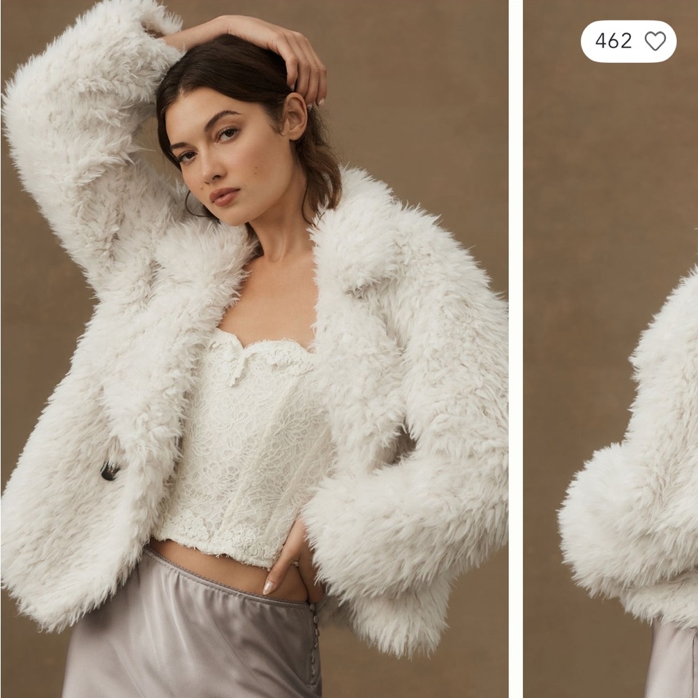 By Anthropologie Faux Fur Jacket white L